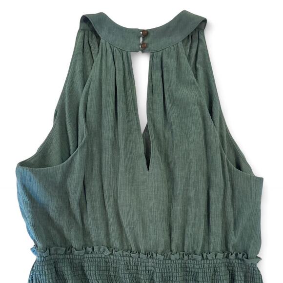 ANTHROPOLOGIE | Boinda Plisse Smocked Waist Wide Leg Jumpsuit-Teal size large - Picture 4 of 10